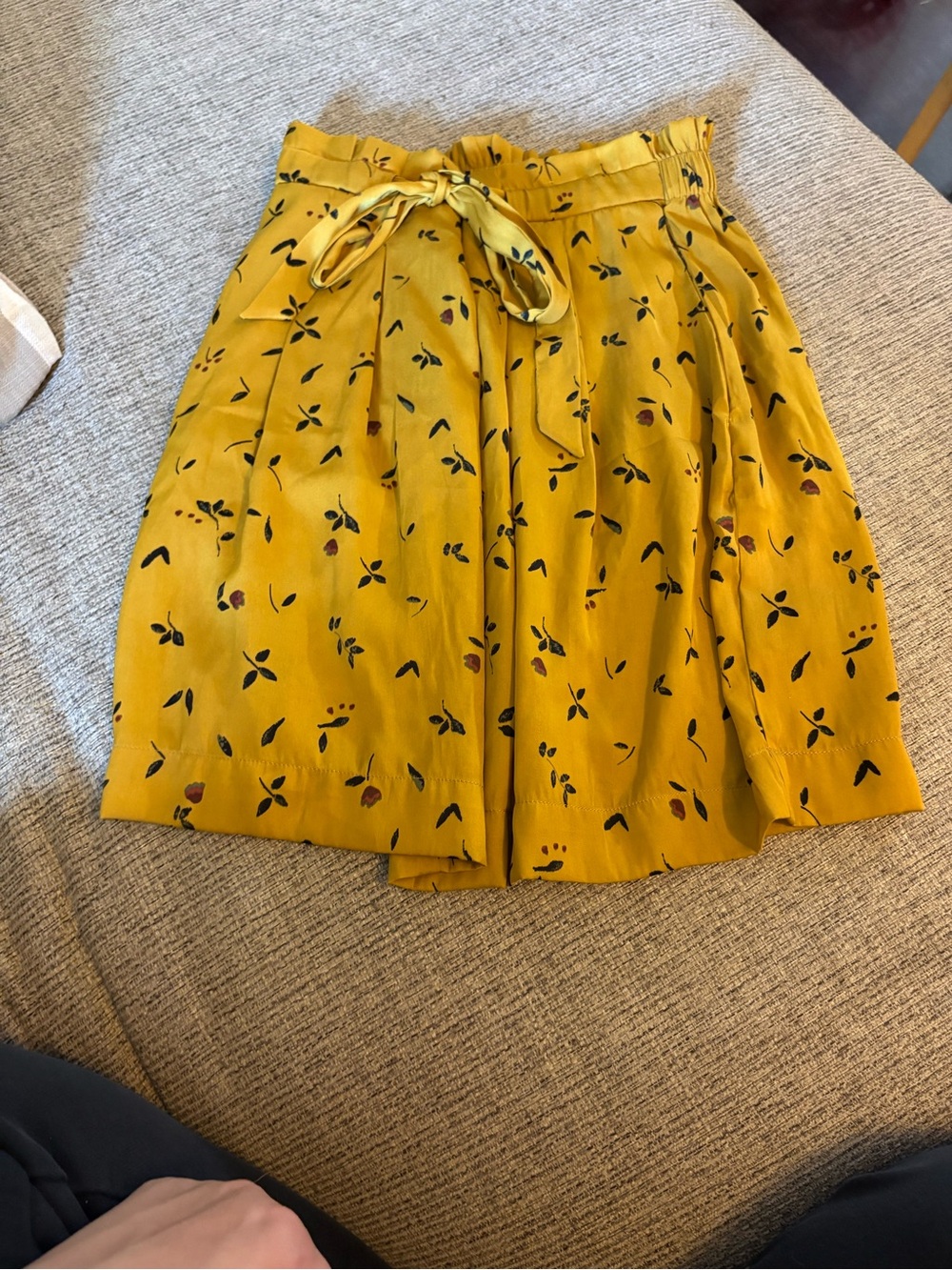 Urban Outfitters Mustard Yellow Floral Tie-Waist Mini Skirt